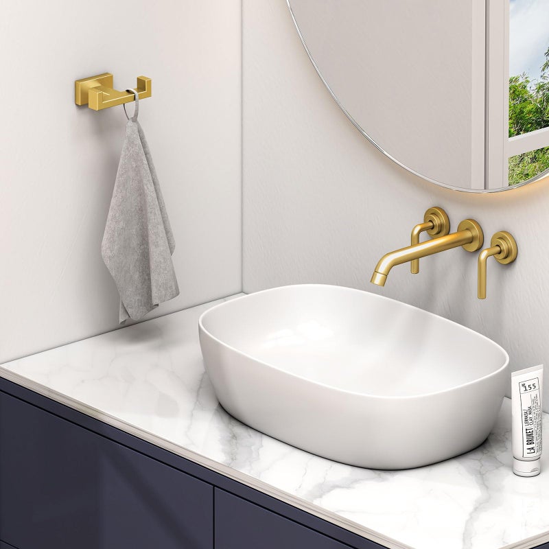 Angle Simple Towel Hook for Bathroom, SUS 304 Stainless Steel Hand Towel Holder, Double Robe Coat Hook for Wall, Brushed Gold - Image 2